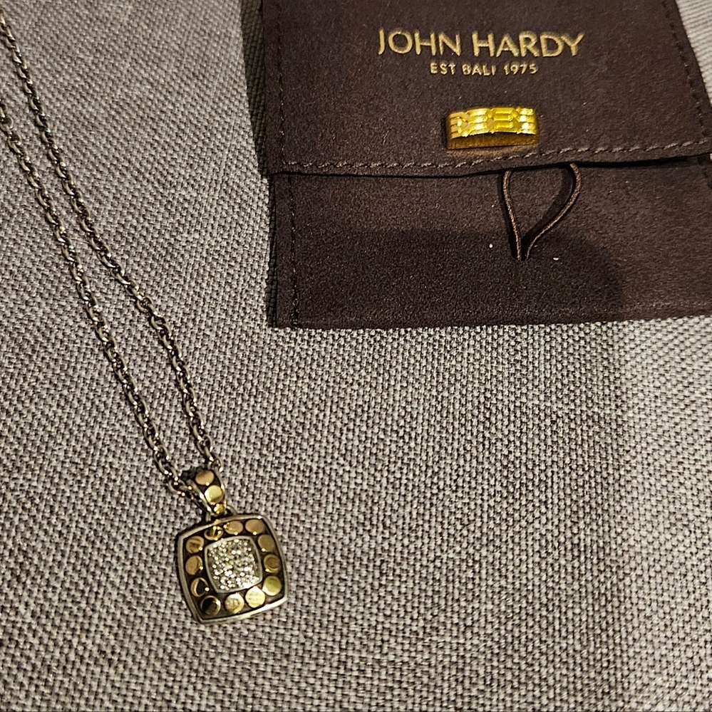 John Hardy silver, 18k gold and diamond necklace dot collection.